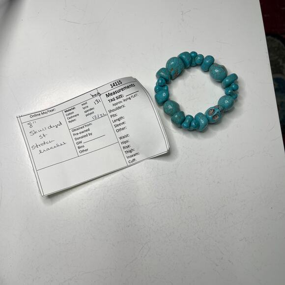 turquoise colored stone bracelet stretch style pull on jewelry boho bohemian - Picture 6 of 6